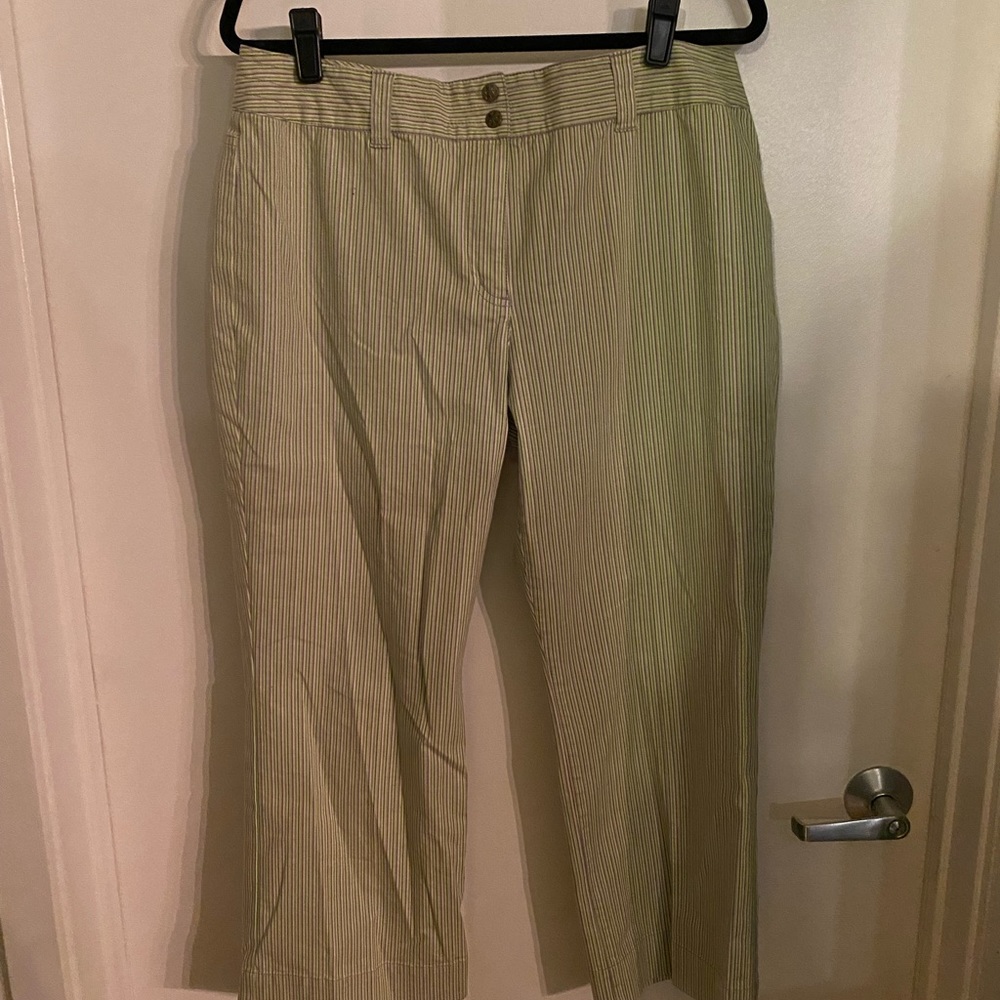 Sigrid Olsen Crop Pants Stripe Bright Green Gray … - image 1